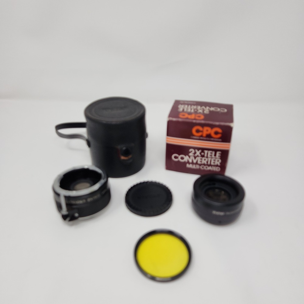 Canon Vivitar Camera Lenses, Extender, Case, Lens Cap & Yellow Glass Filter